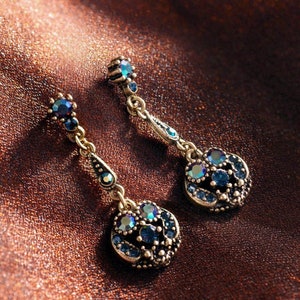 Peacock Crystal Dangle Earrings: Vintage Style Bronze Earrings, E151PK
