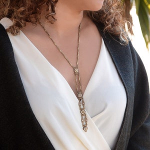 Art Deco Y Necklace: Burnished Bronze Crystal Necklace