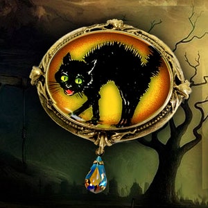 Black Cat Brooch, Vintage Halloween Cat Pin, Halloween Gifts, Halloween Cat Gift, Retro Cat Collector Pin P323
