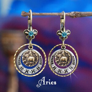 Aries Earrings, Zodiac Jewelry, Aries Jewelry, Zodiac Earrings, Astrology Jewelry, March April Birthday Gift, Horoscope Jewelry E1241-AR