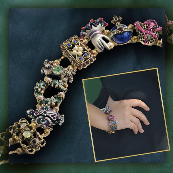 Queen Elizabeth Slide Bracelet, English Royal Charm Bracelet, Victorian Bracelet,  Vintage Wedding, Renaissance Jewelry BR106