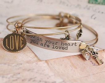 Motivational Bangle Bracelets, Inspirational Bracelet gift set, Quote Bracelet, Best Friend Gift BR374_407 set