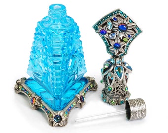 Antique Perfume Bottle, Blue Perfume Bottle, Czech Glass Perfume Bottle, Perfume Bottle, Vintage Perfume Bottle, Perfume BOT705