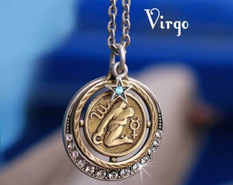 Sweet Romance Virgo Zodiac Necklace, Virgo Jewelry, Virgo Birthday Gift, September Birthday, August Birthday N1244-VR