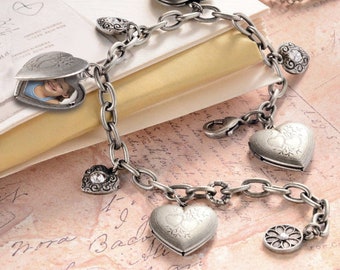 Heart Charm Bracelet, Heart Locket Bracelet, Gift for Her, Heart Jewelry,  Locket Jewelry, Gift for Mom, Silver bracelet, Silver heart BR0214