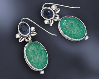 Vintage Czech Green Jadeite Glass Art Deco Earrings E1231