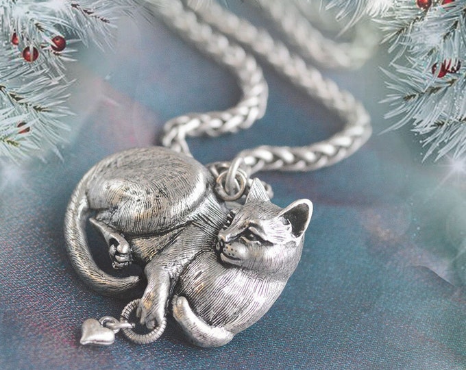 Silver Cat Necklace, Gold Kitten Cat Pendant Necklace, Cat Gifts, Cat Jewelry, Cat Lover Gift, Animal Necklace, Kitty Jewelry, Feline N1439