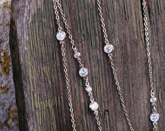 Station Necklace, Diamond Necklace, Long Necklace, Diamonds by the Yard, Layering Necklace, Layered and Long, CZ Necklace, Delicate N1306