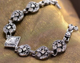 Art Deco Crystal Bridal Bracelet: Silver Wedding Jewelry