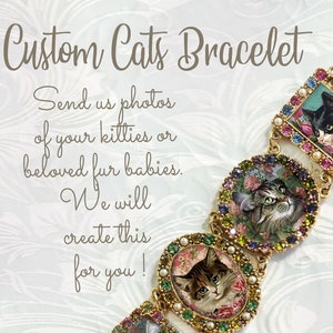 Cats Bracelet, Personalized Cat Kittens Bracelet, Vintage Cat Jewelry, cat lover gift, Whimsical Kitty, Sweet Romance Jewelry BR536-Custom