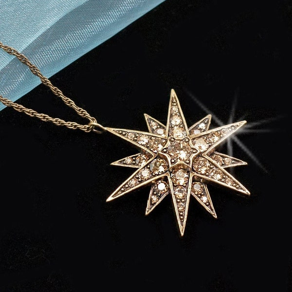 Viktorianische Stern Anhänger Halskette: Swarovski Kristall Talisman