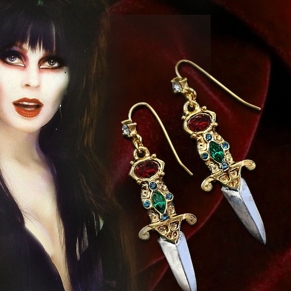 Elvira's Dagger Earrings, Gothic Jewel Daggers, Official Elvira licensed jewelry, Knife Sword earrings  EL_E105