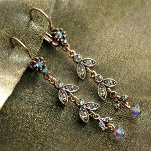 Pendientes delicados, pendientes Art Déco, pendientes colgantes, pendientes vintage, pendientes largos, pendientes aurora boreal, pendientes navideños E105