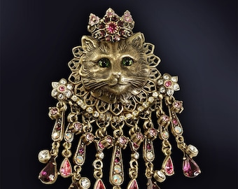 Katzen Anstecknadel, Katzen Schmuck, Katzen Dame, Geschenk, Katzen Brosche, Weihnachtskatze Anstecknadel, Weihnachts Schmuck, Elizabethan, Katzen Liebhaber Geschenk, Vintage Katzen Schmuck P222