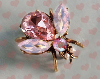 Queen Bee Pin: 14K Gold, Pink Crystal - Breast Cancer Awareness