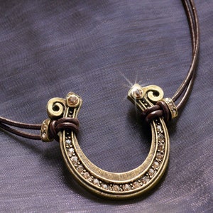 Lucky Horseshoe Leather Necklace: Boho Crystal Equestrian Jewelry