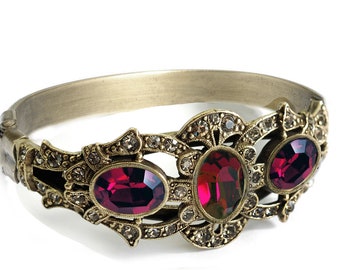 Victorian Jewel Statement Bracelet Ruby Red Garnet, Emerald Green, Opal, Sapphire, Vintage Hinged Victorian bracelet,BR255