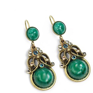 Grüne Jadeit Art Deco Ohrringe, Baumeln Ohrringe, Vintage, Ruhe Ohrringe, Vintage Glas Ohrringe E1356