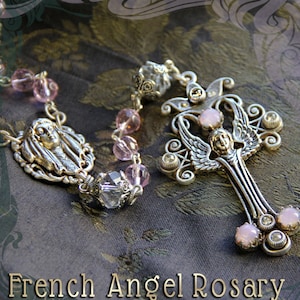Unusual French Angel Rosary, Crystal bead rosary, Angel Necklace, First Communion Gift, Christmas Easter Rosary, Catholic Jewelry N1169