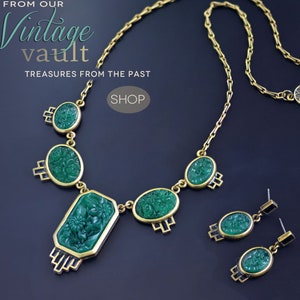 Green Glass Jadeite Art Deco Necklace, Vintage Deco Statement Necklace, Vintage Art Deco Jewelry, Boho Necklace N739