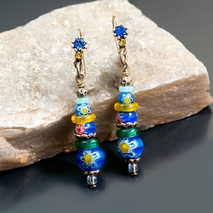 Millefiori Glas Tropfen Ohrringe: Mid Century Modern Art Glas Schmuck