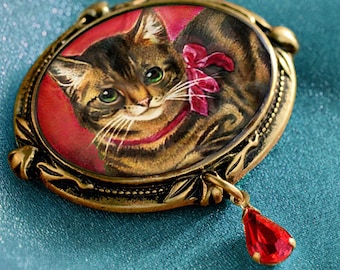 Vintage Style Katzen Brosche, Crystal Teardrop, Valentinstag Schmuck
