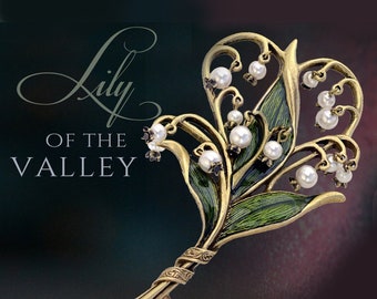 Lily of the Valley Brooch, Pearl Jewelry, Art Nouveau Jewelry, Bridal Accessory, Flower Pin, Lily of the Valley Jewelry, Sweet Romance P585