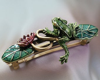 Hair Barrette, Frog Barrette, Frog Hair Clip, Frog Gift, Animal Barrette, Frog Jewelry, Toad Frog, Hair Accesories