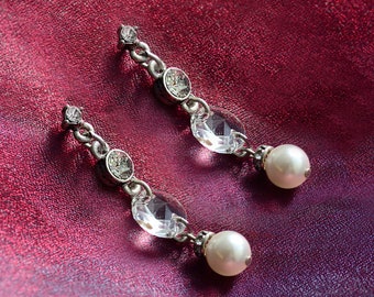 Crystal Prism and Pearl Earrings E1059