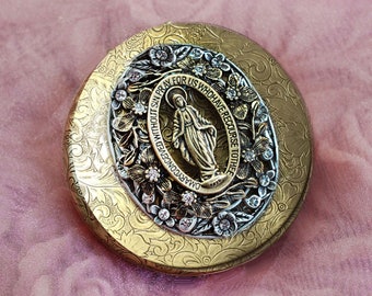 Vintage Our Lady Rosary Box, Diamante Crystal, Catholic Gift