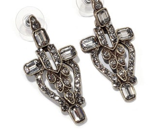 Art Deco Gatsby Ohrringe: Black Diamond Kristall Ohrschmuck