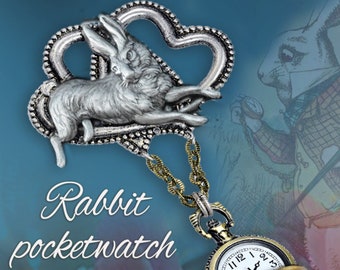 Alice im Wunderland White Rabbit Armbanduhr mit Anstecknadel: Revers mit Anhänger