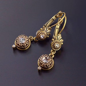 Boucles d'oreilles victoriennes, petites boucles d'oreilles pendantes, boucles d'oreilles vintage romantiques en cristal, E1172