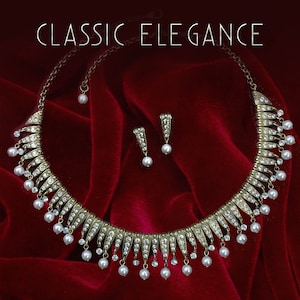 Art Deco Statement Necklace: Crystal & Pearl Collar, Old Hollywood Glamour