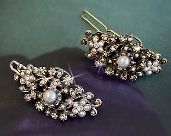 Crystal Pearl Flower Barrette: Bridal Hair Ornament, Made in USA