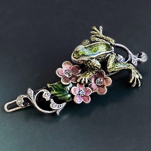 Enamel Frog Barrette: Silver Forget-Me-Not Hair Clip