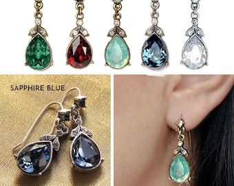 Faceted Crystal Victorian Teardrop Earrings, Crystal Wedding Bridesmaid Earrings E1180