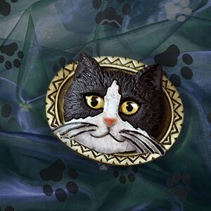 Tuxedo Cat Pin: Hand-Painted Kitty Brooch, Animal Lapel Pin