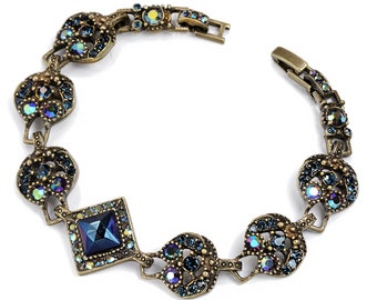 Pulsera vintage de eslabones de cristal Aurora Boreal: Art Déco con pedrería de los años 50