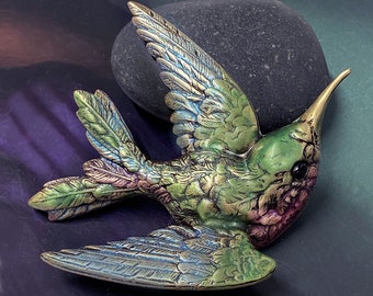 Broche colibri, taille réelle, cadeau pour amoureux des oiseaux, cadeau jardinier, broche vintage colibri irisé, bijoux fabriqués aux États-Unis P134
