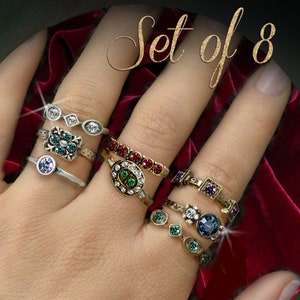 Victorian Edwardian Style Rings: Swarovski Crystal Stacking Set