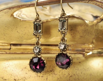 Small Dangle Earrings, Amethyst Earrings, Garnet Earrings, Victorian Earrings, Vintage Earrings, Minimalist Jewelry, Bridal Earrings E731