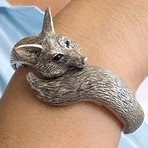 Sculptured Fox Cuff Bracelet, Statement Jewelry, Bronze, silver, animal jewelry, BR405