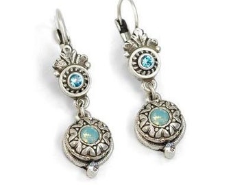 Victorian opal Earrings, Silver dangle Earrings, Romantic vintage style bridal Earrings, E1172