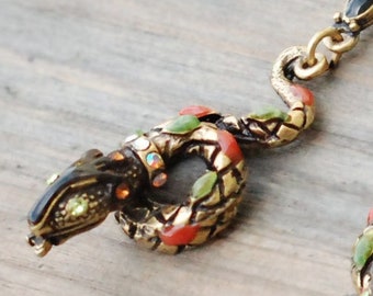 Snake Serpent Earrings, Vintage Snake Jewelry, Enamel Snake Earrings, Art Deco Egyptian Serpents, E701