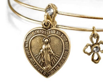 Lord's Prayer Bracelet, Christian Bracelet, Religious Bracelet, Virgin Mary, Charm Bracelet, Bangle Bracelet, Christian Jewelry BR376