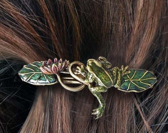 Frog Barrette, Frog Hair Clip, Frog Jewelry, Frog gift, Animal Barrette, Hair Clip, Hair Accessories, Green Jewelry, Hair Accesories