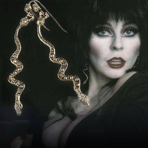 Elvira Snake Earrings, Gothic Halloween Jewelry, Silver Snake Earrings, Official Elvira licensed jewelry, EL_E109