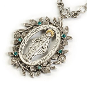 Virgin Mary Necklace, BVM Mary Pendant, Our Lady Necklace, Miraculous Medal, Christian Necklace, Religious Gift, Christian Jewelry N1085