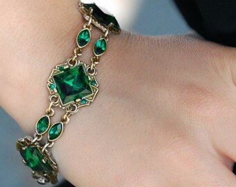 Art Deco Bracelet, Emerald Bracelet, Garnet Bracelet, Czech Glass, Deco Jewelry, Gatsby Bracelet, Czech Jewelry, Flapper Jewelry BR540